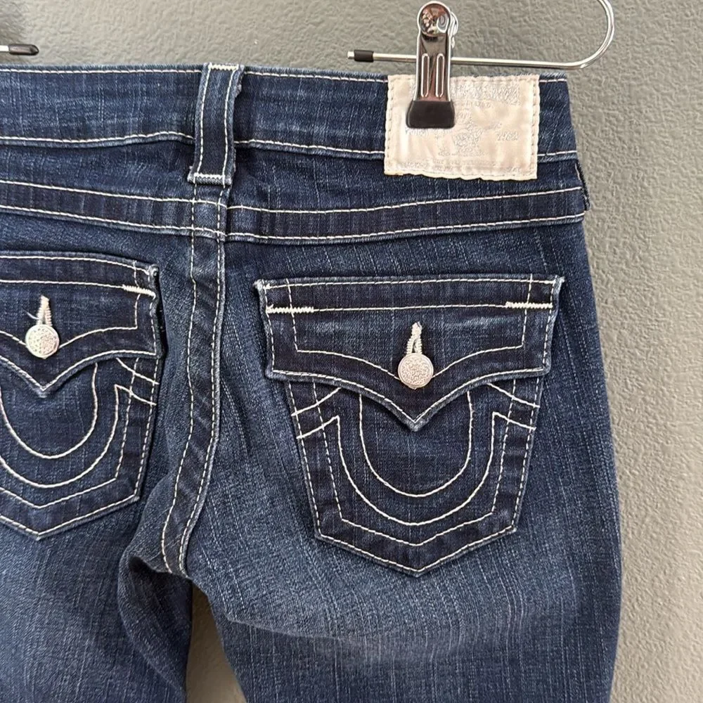 NWOT True Religion Becky Womens Size 24 Bling Blue Denim Jeans Button Pocket